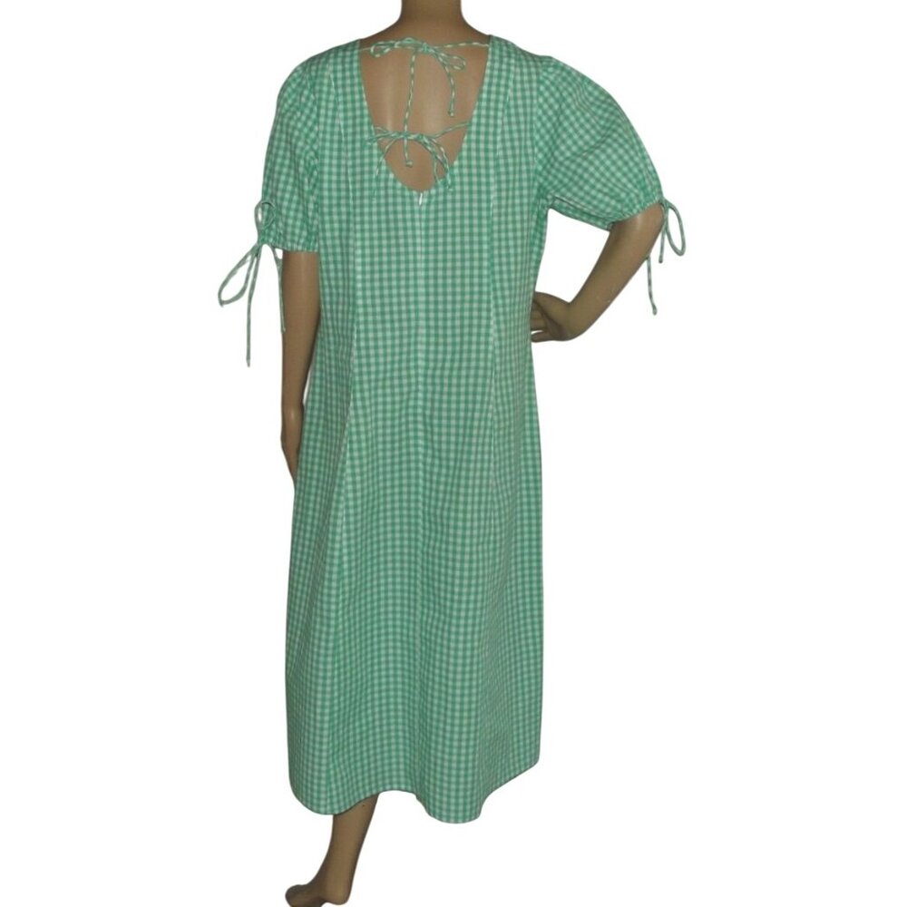 Influence Dress Womens 14 Midi green white gingham check puff sleeve lace up - Picture 2 of 15